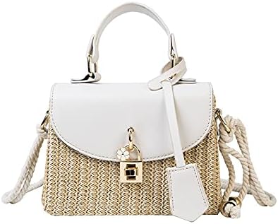 Women's White Straw Rattan Woven Shoulder Bag Crossbody Handbag Summer Purse