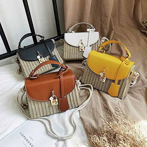 Women's White Straw Rattan Woven Shoulder Bag Crossbody Handbag Summer Purse