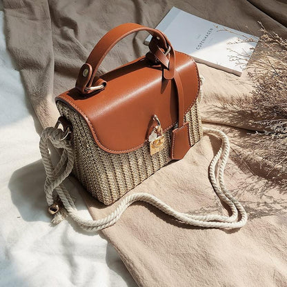 Women's White Straw Rattan Woven Shoulder Bag Crossbody Handbag Summer Purse